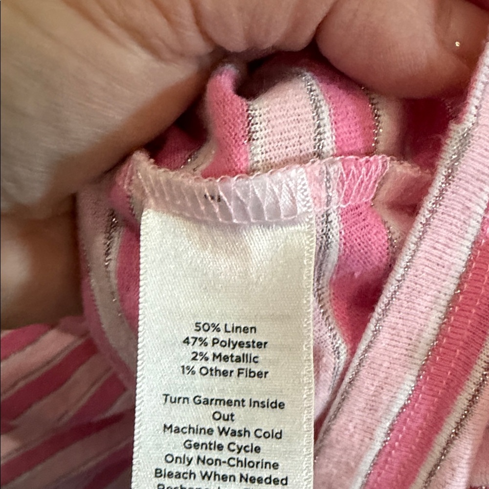 Talbots Pink Striped Short Sleeve Tie-Sleeve Top Linen XL - Picture 3 of 6
